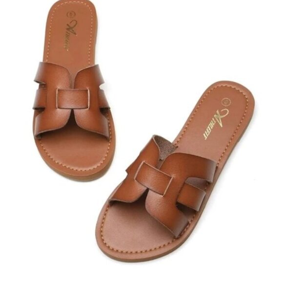 Athlefit women's casual slide on flat Sandal Size 9 brown shoe - Picture 8 of 8